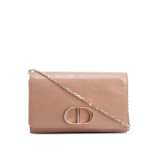 Christian Dior Beige Crinkled Leather 30 Montaigne Wallet on Chain