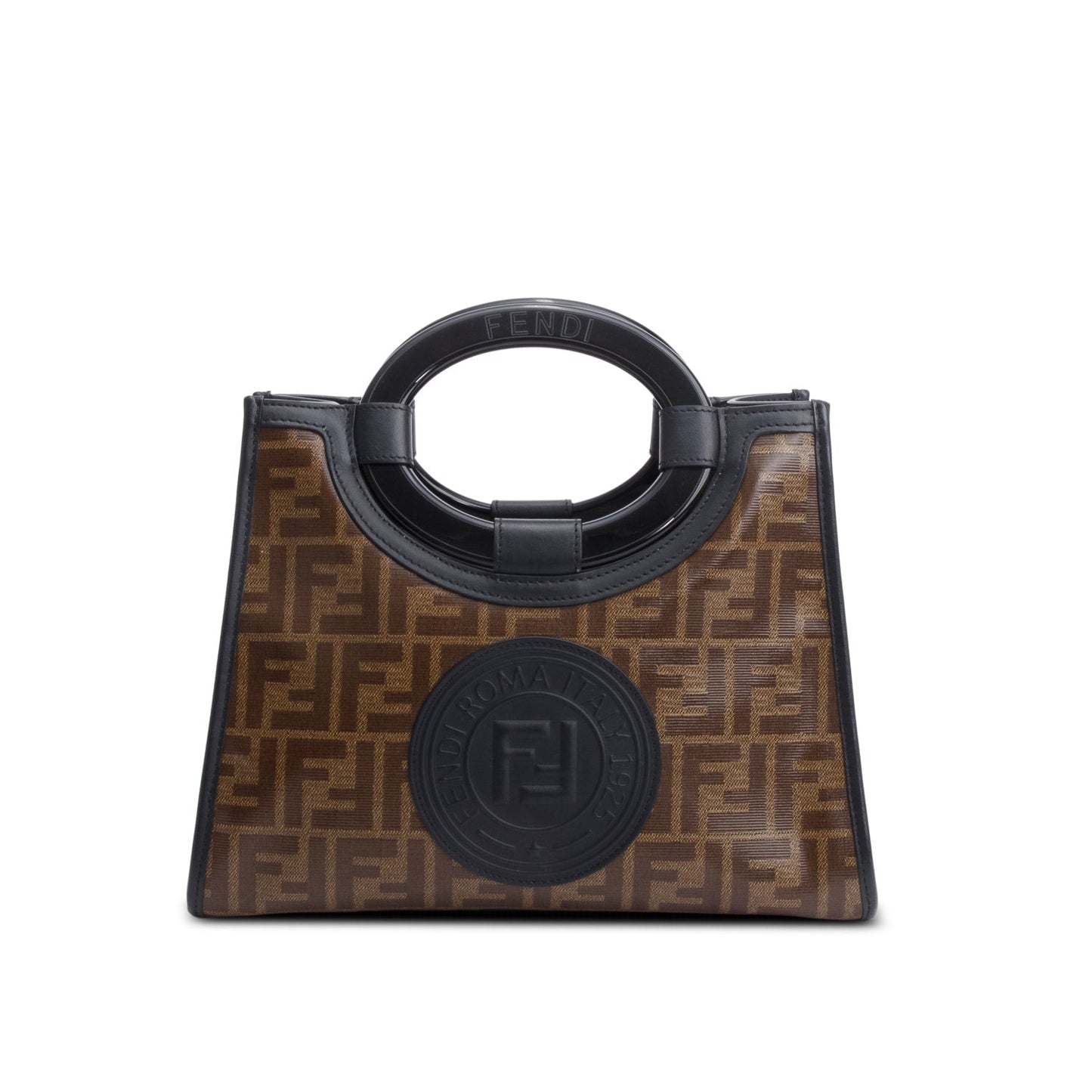 Fendi Brown FF Zucca Glazed Canvas Plexiglass Small Runaway Bag Tote