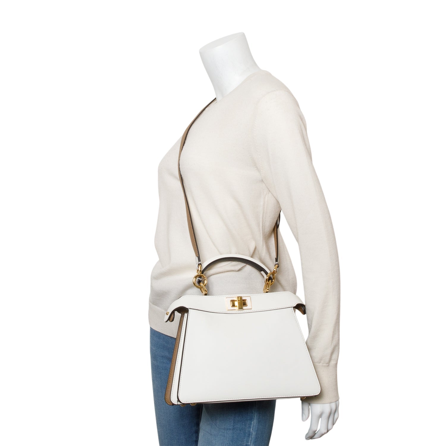 Fendi White/Tan Bicolor Nappa Leather Small Peekaboo ISeeU Bag