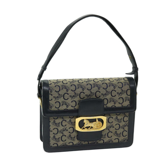 Luxury CELINE C Macadam Canvas Shoulder Bag Navy 63157
