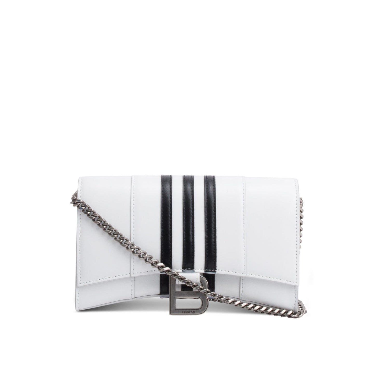 Balenciaga x Adidas White/Black Striped Leather Hourglass Chain Wallet