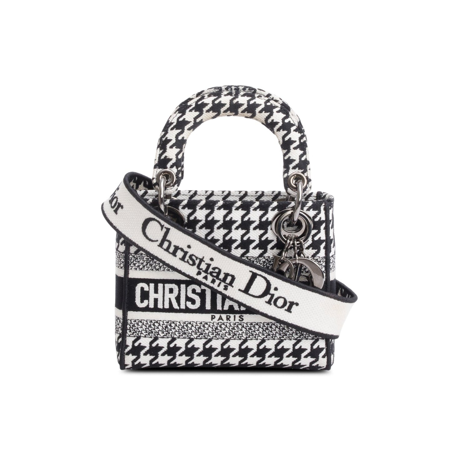 Christian Dior 2022 Black/White Houndstooth Canvas Mini Lady D-Lite Bag