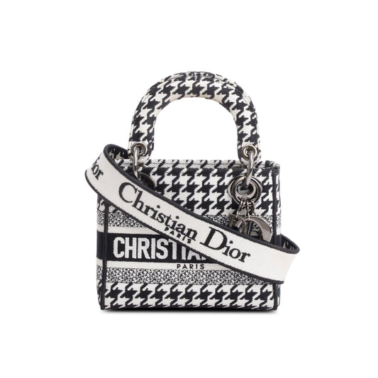 Christian Dior 2022 Black/White Houndstooth Canvas Mini Lady D-Lite Bag