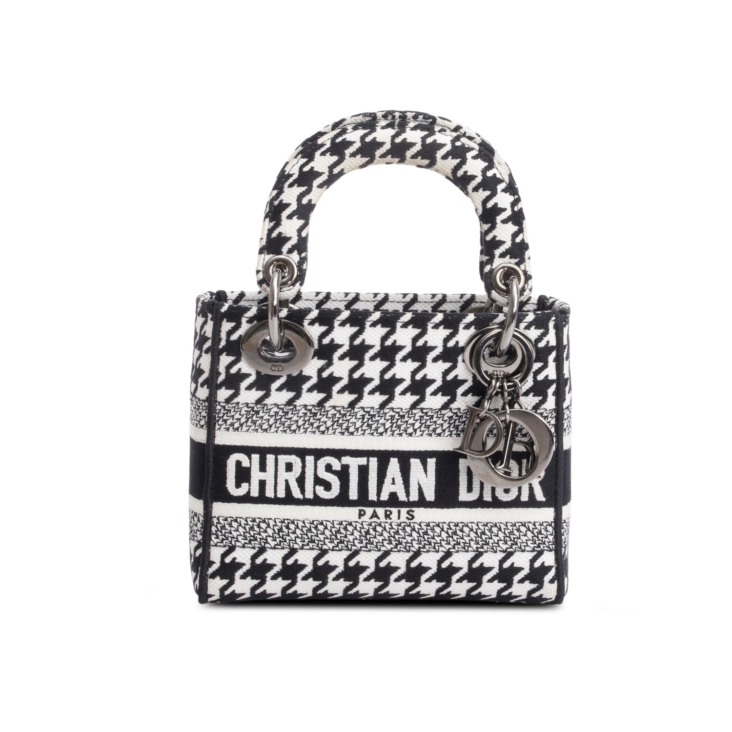 Christian Dior 2022 Black/White Houndstooth Canvas Mini Lady D-Lite Bag