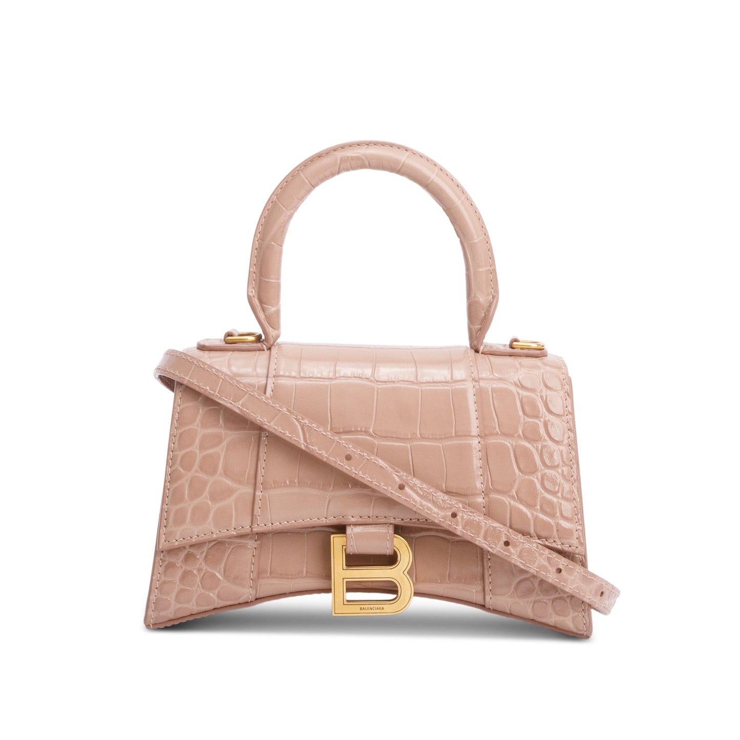 Balenciaga Beige Croc-Embossed Leather XS Hourglass Top Handle Bag