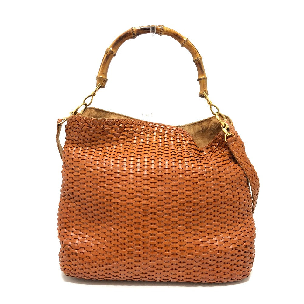 GUCCI Shoulder Bag Bamboo Brown Braided bamboo Women