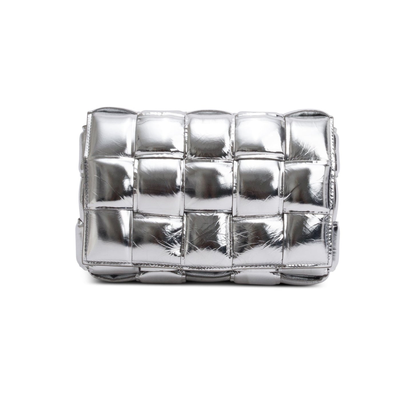 Bottega Veneta Silver Metallic Nappa Intrecciato Padded Chain Cassette Bag