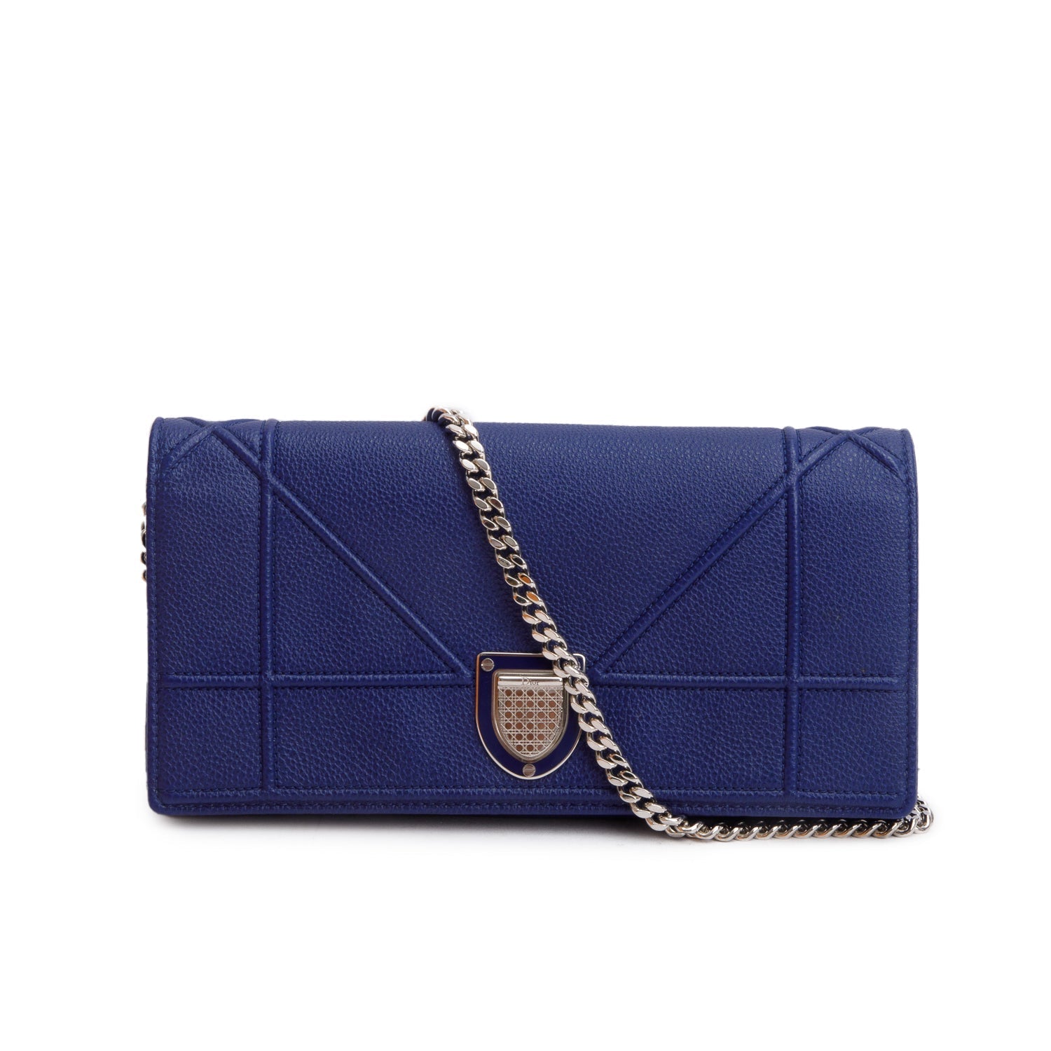 Christian Dior Blue Grained Calfskin Leather Diorama Croisiere Wallet on Chain