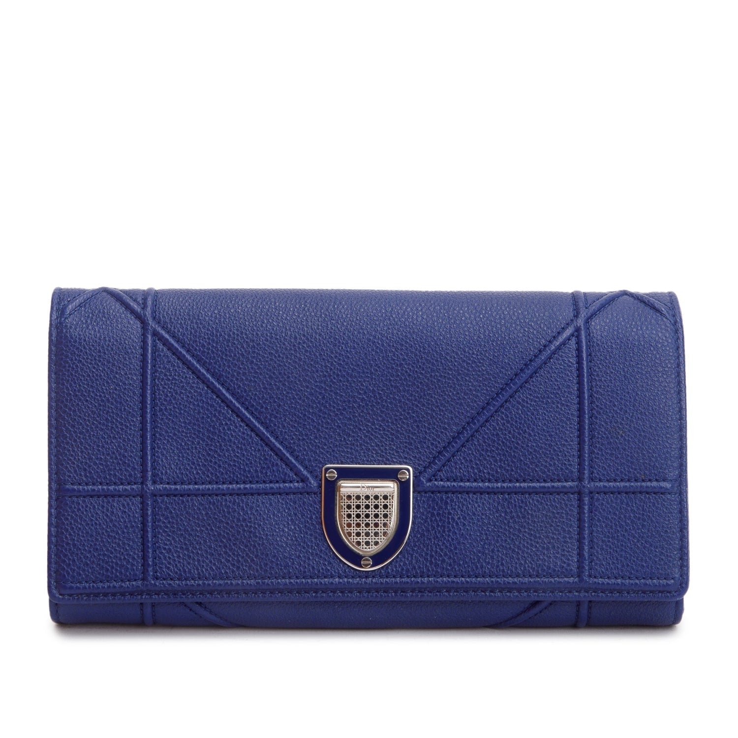 Christian Dior Blue Grained Calfskin Leather Diorama Croisiere Wallet on Chain