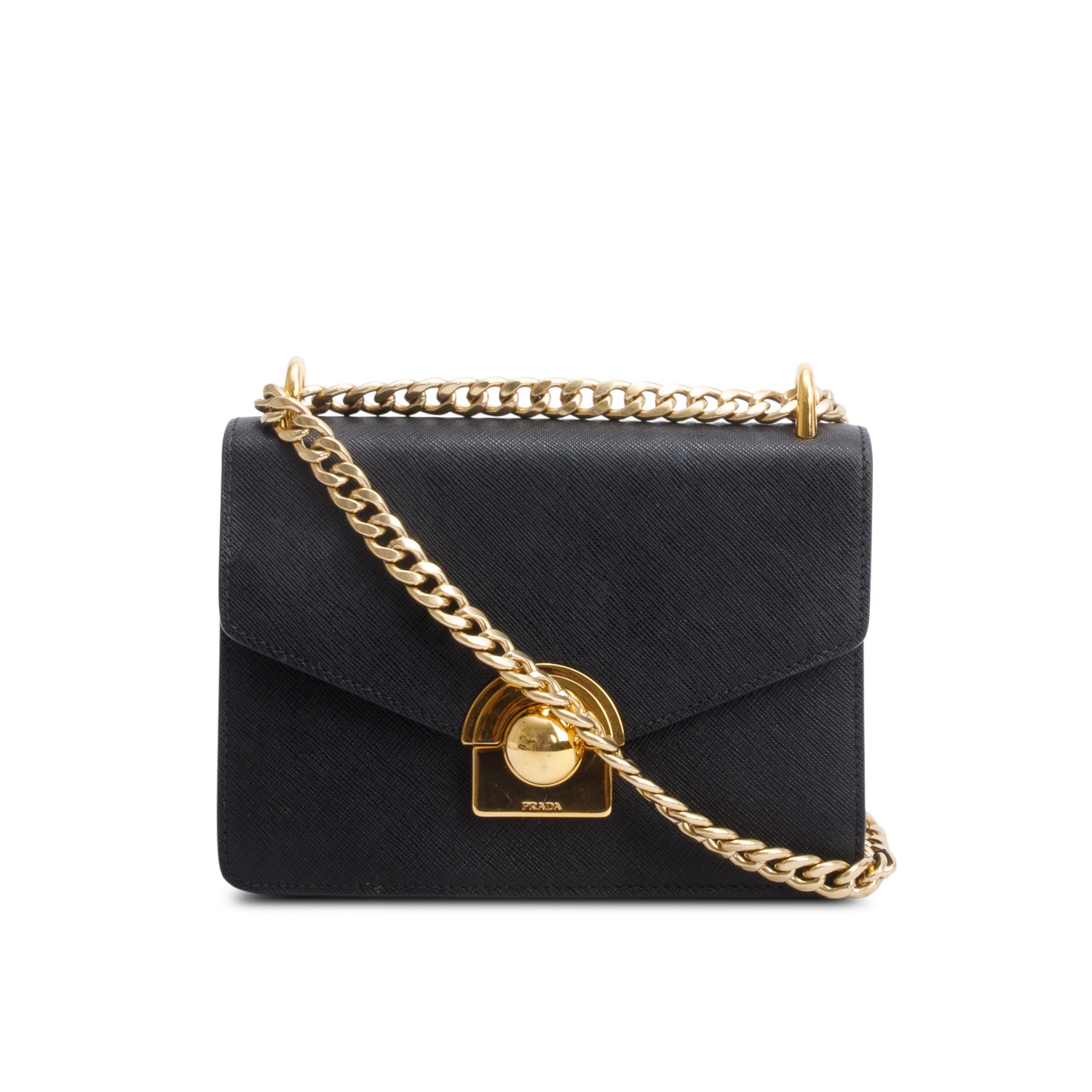 Prada Black Saffiano Soft Calf Leather Arcade Shoulder Bag