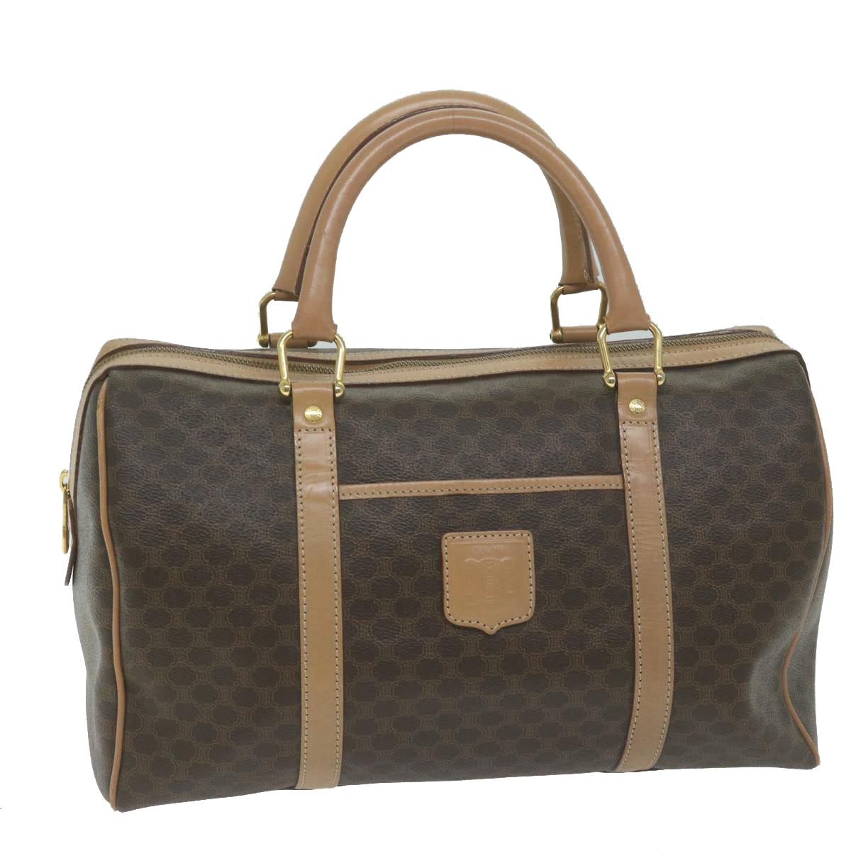 Luxury CELINE Macadam Canvas Boston Bag PVC Brown 63609