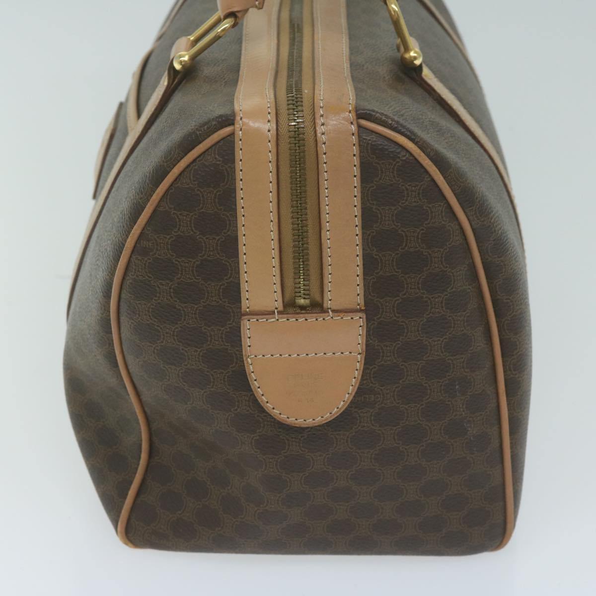 Luxury CELINE Macadam Canvas Boston Bag PVC Brown 63609