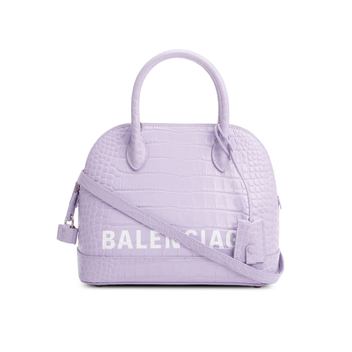 Balenciaga Lilac Shiny Calfskin Logo Croc Embossed S Ville Top Handle Bag