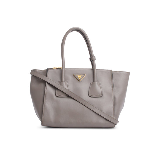 Prada Grey City Calf Small Twin Pocket Tote