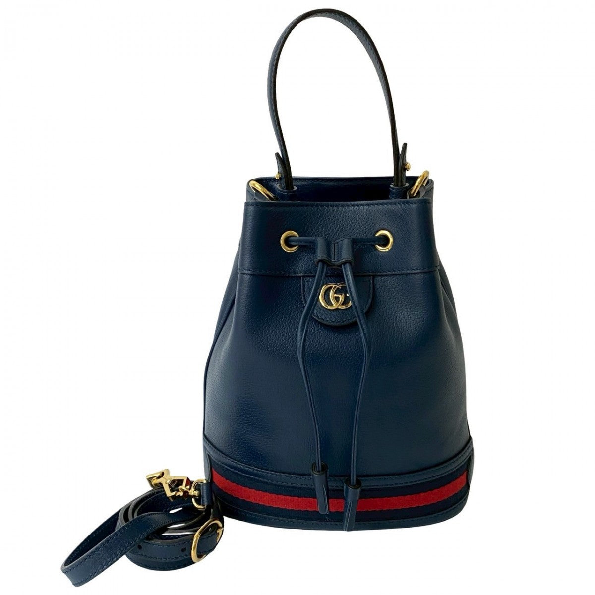 GUCCI Shoulder Bag leather Navy GG logo Metal Sherry line Ophidia Small Bucket Women