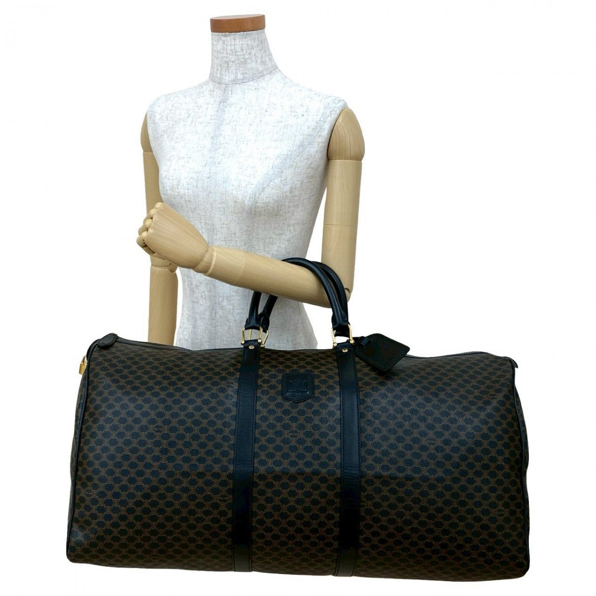 CELINE Boston Duffel bag Leather, PVC Brown Macadam Blason Triomphe Pattern Women