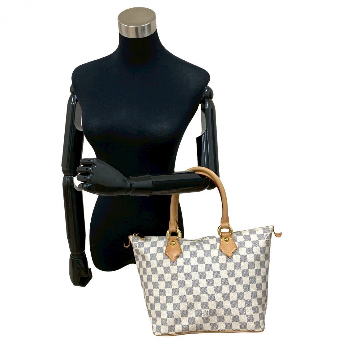LOUIS VUITTON Tote Bag Leather, PVC white Damier Azur Saleya PM Women