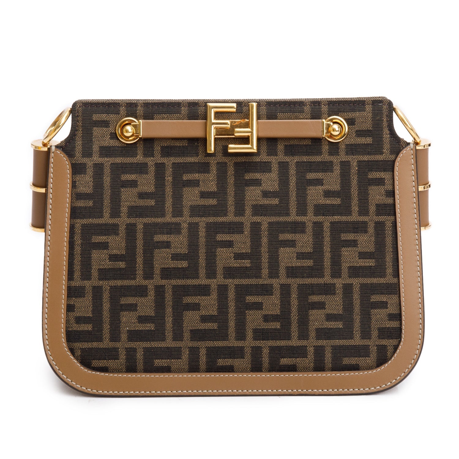 Fendi 2021 Brown FF Zucca Canvas Tan Leather Trim Medium Touch Shoulder Bag