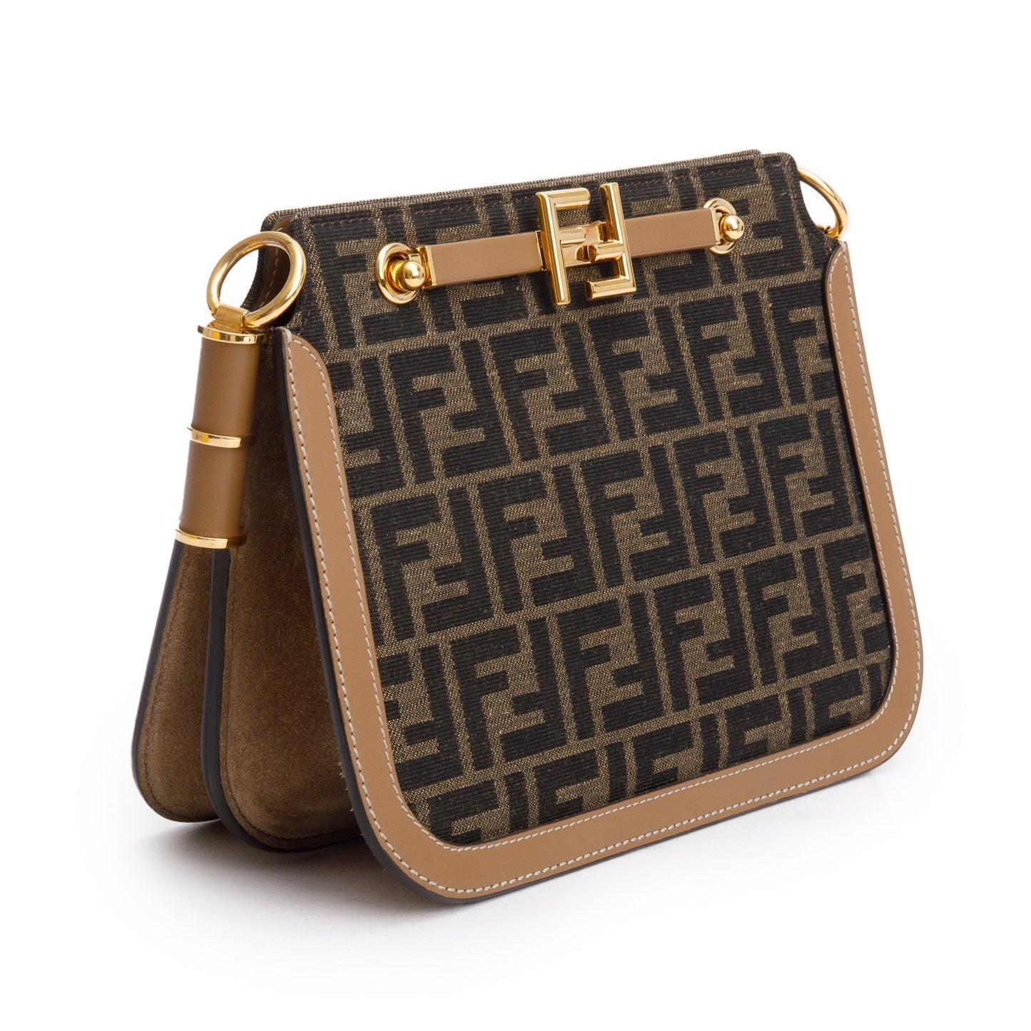 Fendi 2021 Brown FF Zucca Canvas Tan Leather Trim Medium Touch Shoulder Bag