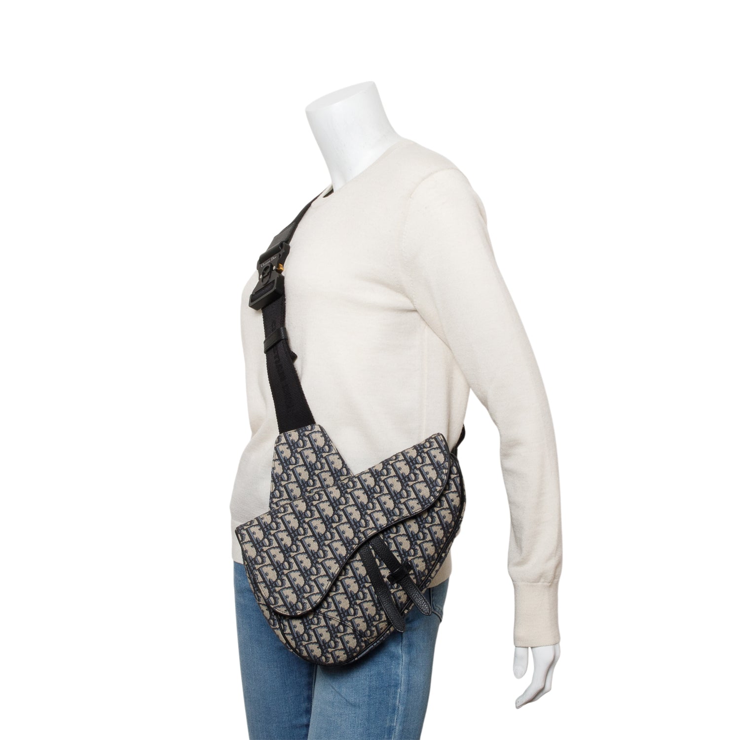 Christian Dior 2022 Navy Oblique Canvas Jacquard Saddle Bag