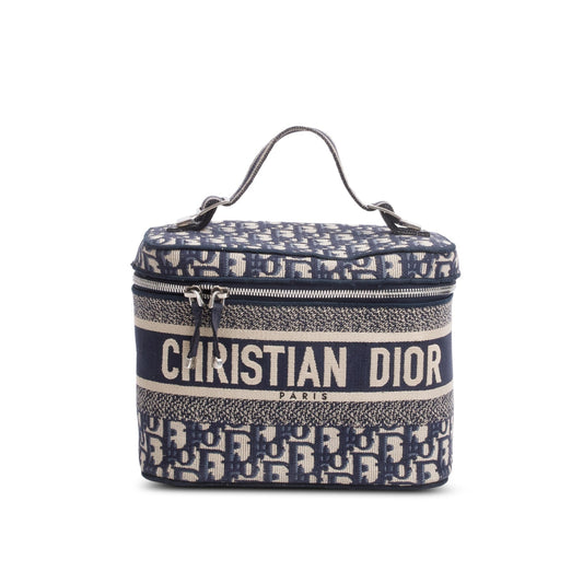Christian Dior 2020 Navy Oblique Embroidered DiorTravel Vanity Case