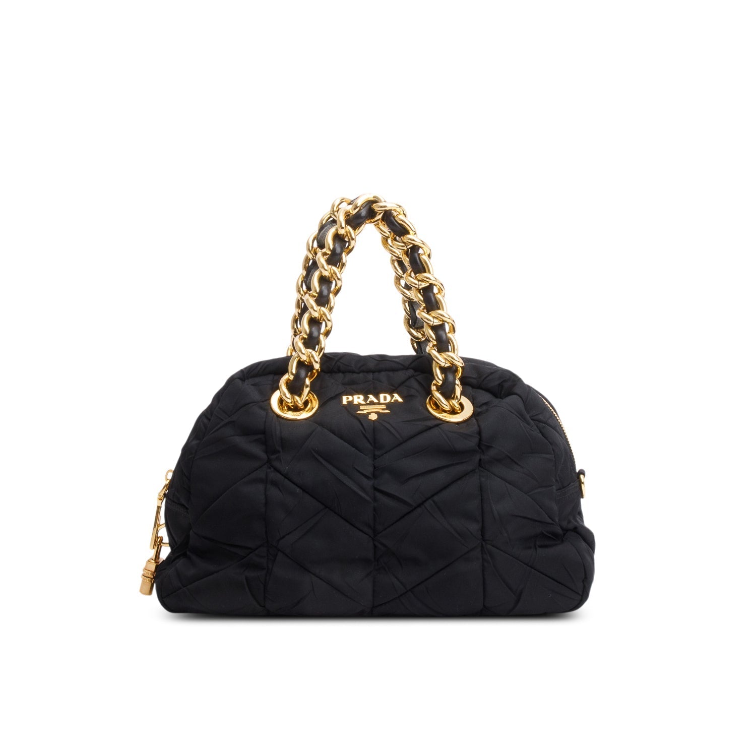 Prada Black Quilted Tessuto Chain Dome Bag