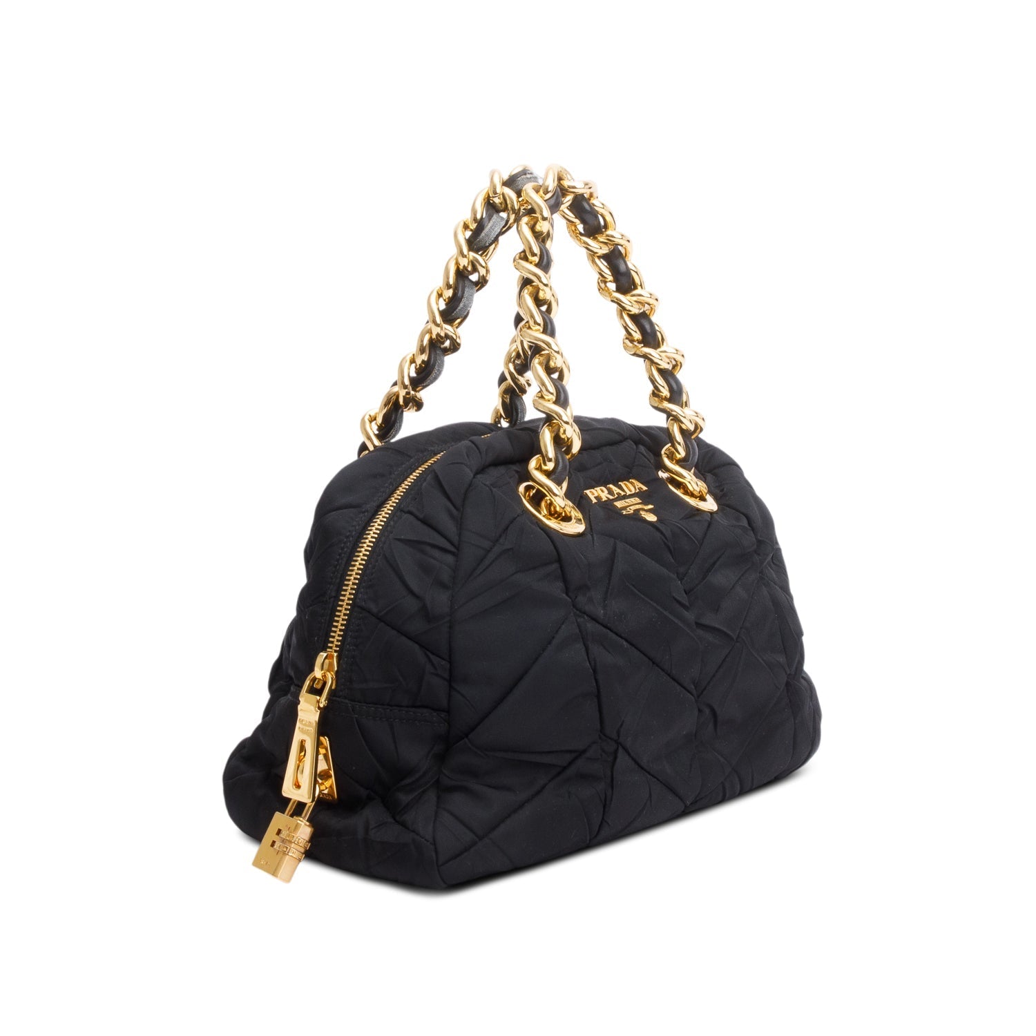Prada Black Quilted Tessuto Chain Dome Bag