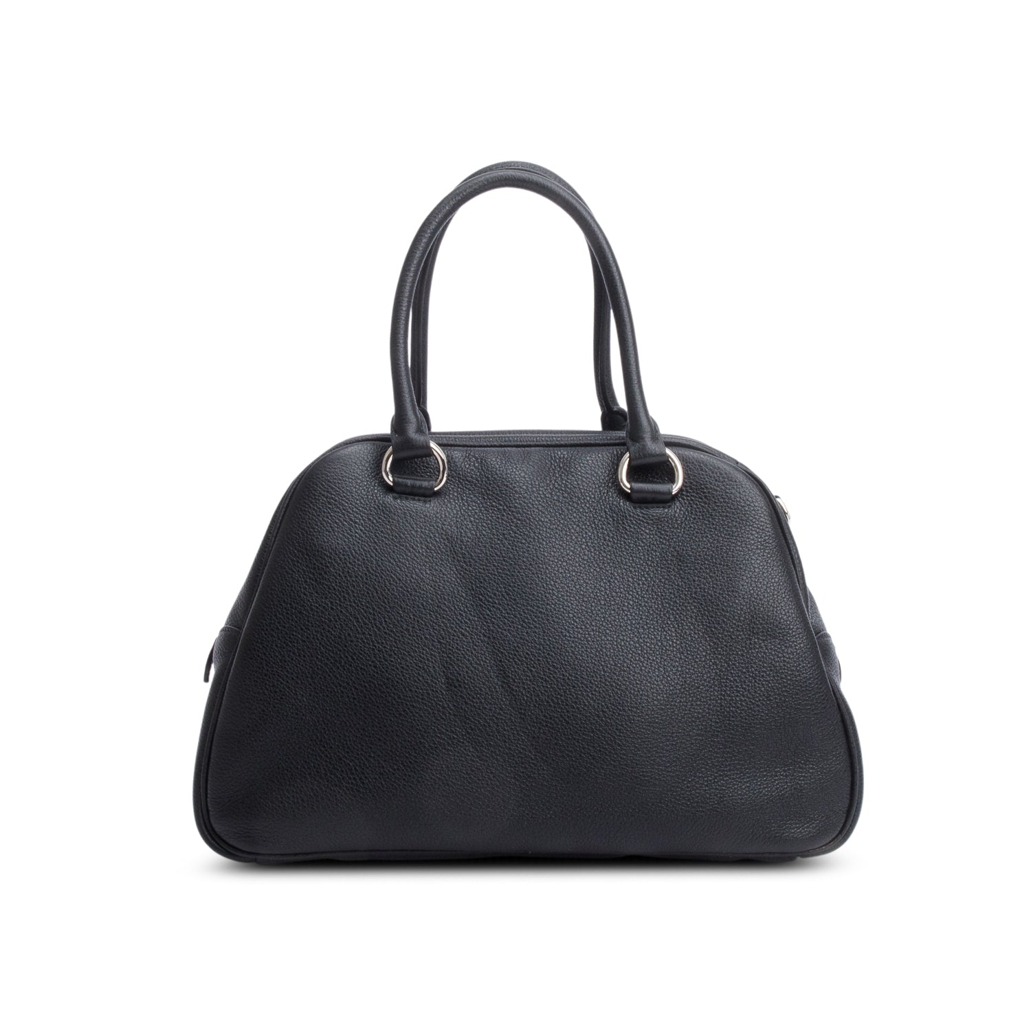 Prada Black Vitello Phenix Leather Convertible Bowling Bag/ Strap & Authenticity Card
