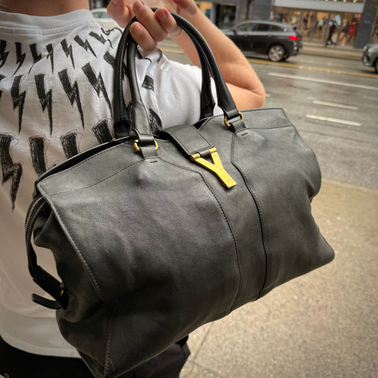 Saint Laurent Black Lambskin Cabas Handbag
