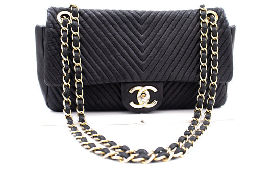 Chanel Chevron V-Stitch Leather Chain Shoulder Bag Single Flap Mat