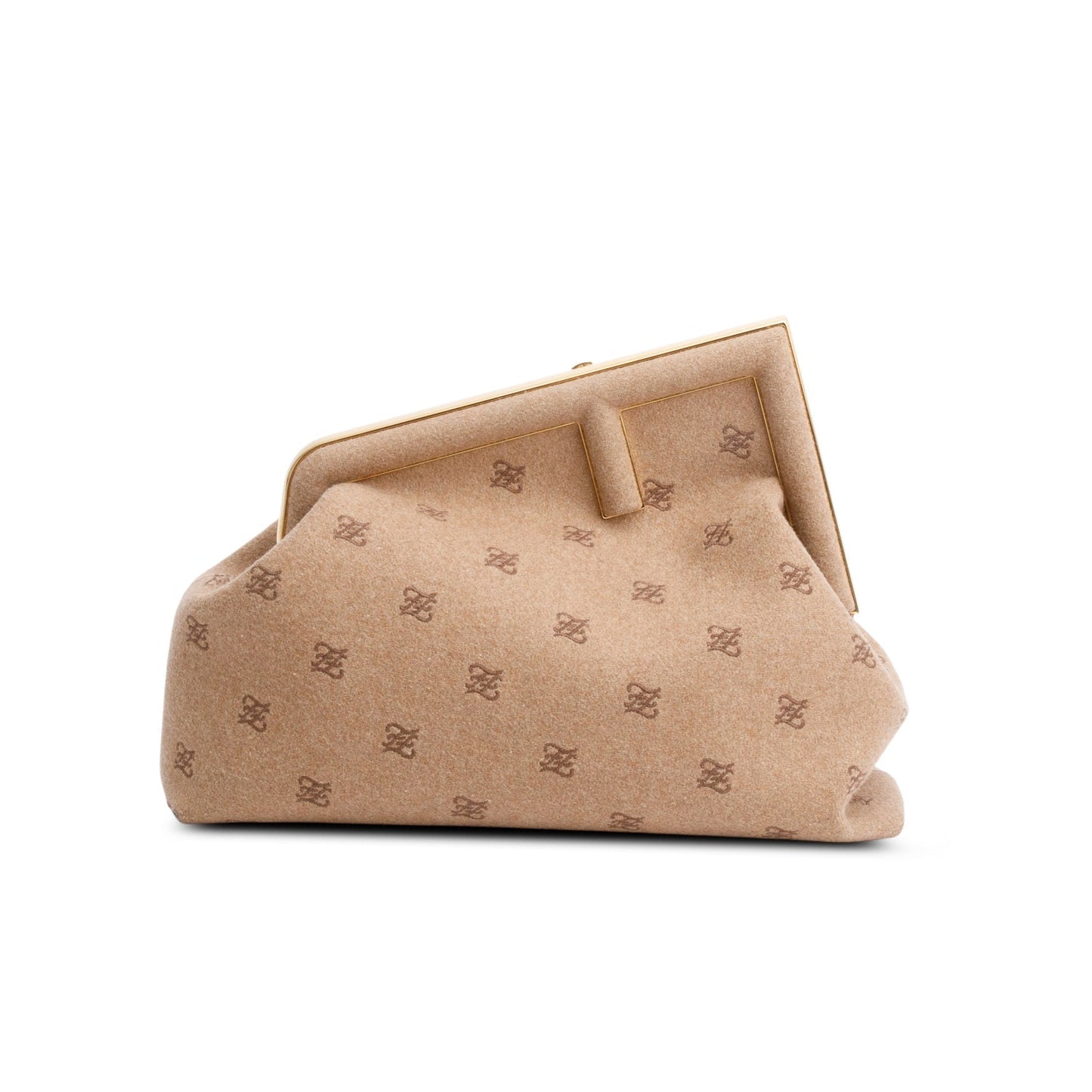 Fendi Beige Flannel Karligraphy Embroidered Medium First Bag