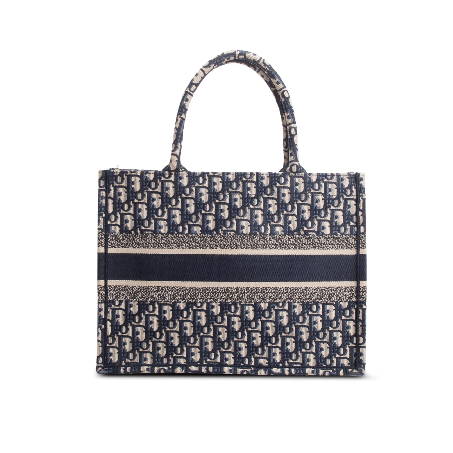 Christian Dior 2023 Ecru and Blue Oblique Embroidery Medium Book Tote