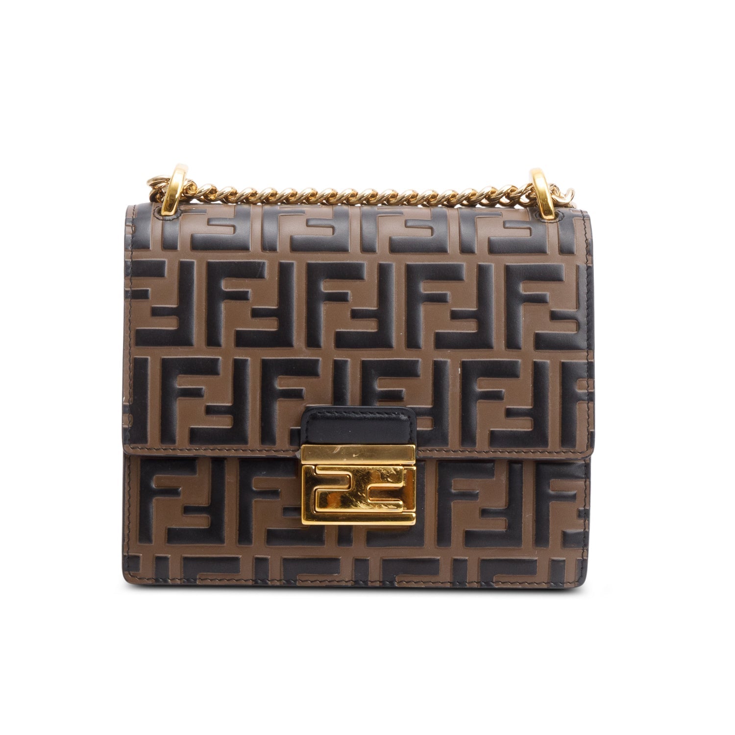 Fendi Vitello Liberty Bi-Color FF 1974 Embossed Small Kan U Shoulder Bag