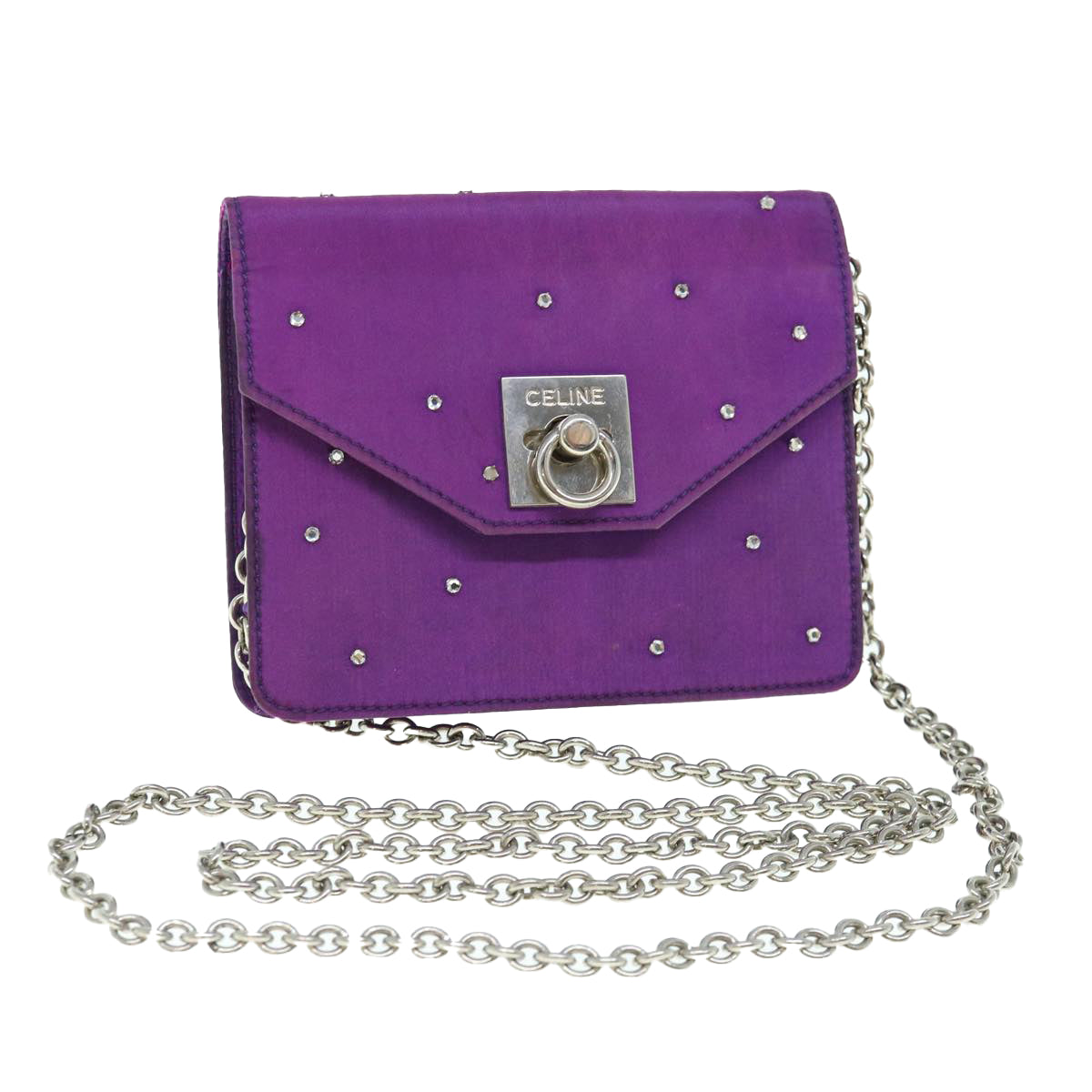 Luxury CELINE Chain Pouch Satin Purple 64134