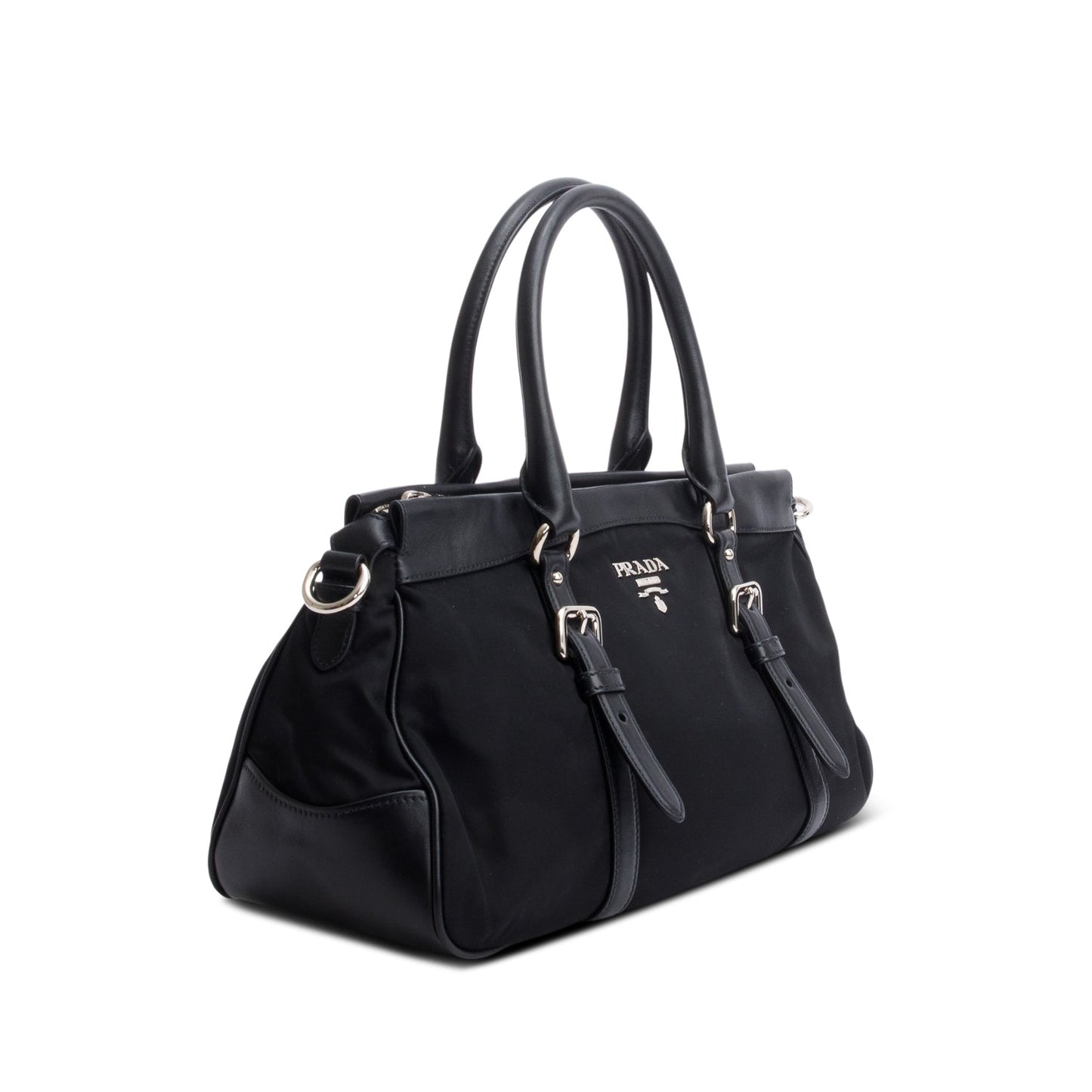 Prada Black Nylon Tessuto Solf Calf Tote