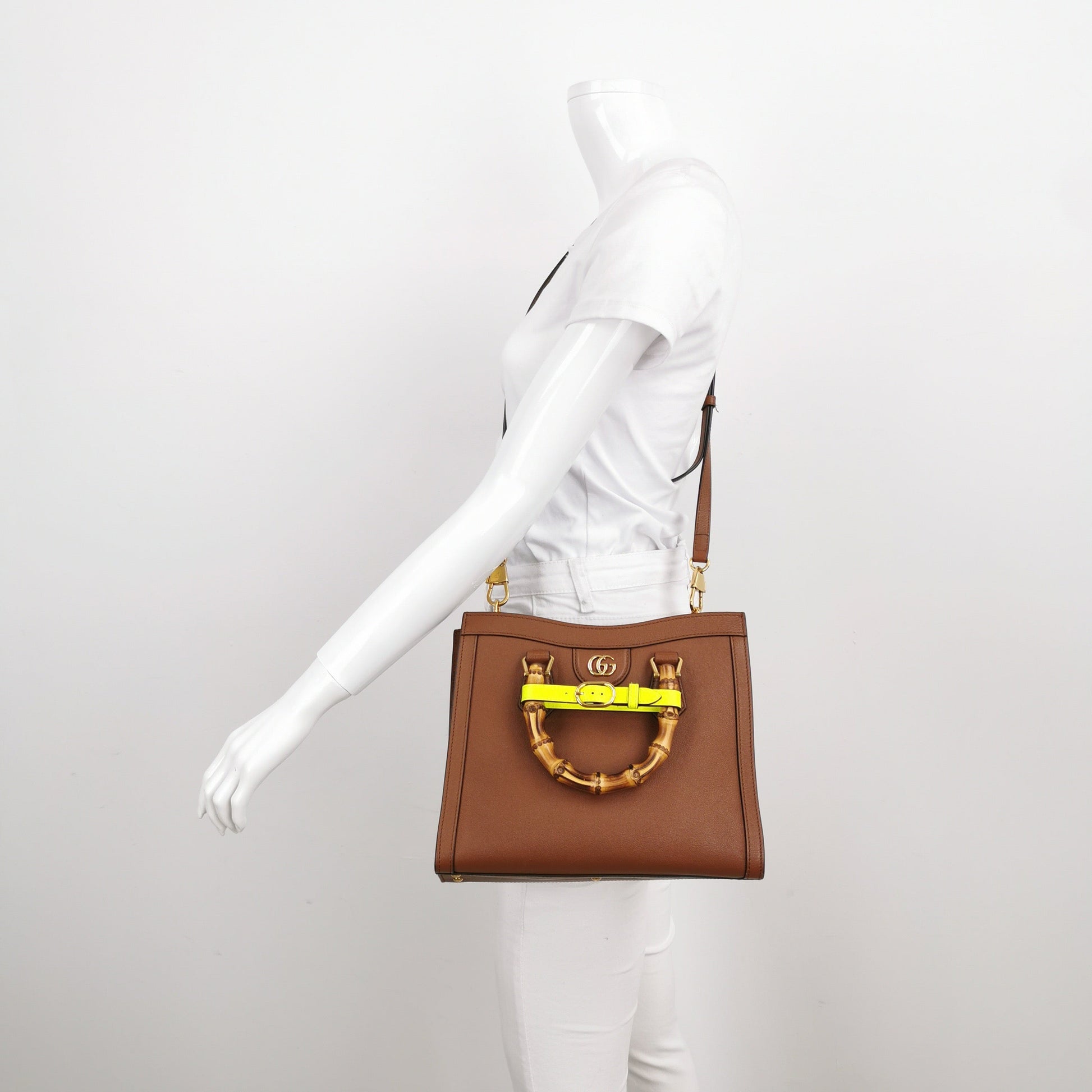 Gucci Diana Small Tan Brown Calfskin Leather Bamboo Top Handles Crossbody Bag