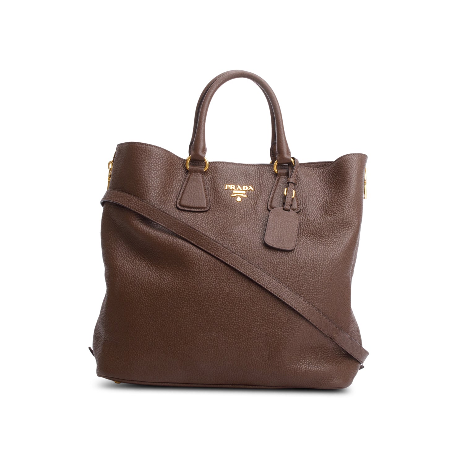 Prada Brown Vitello Daino Leather Side Zip Shopping Tote