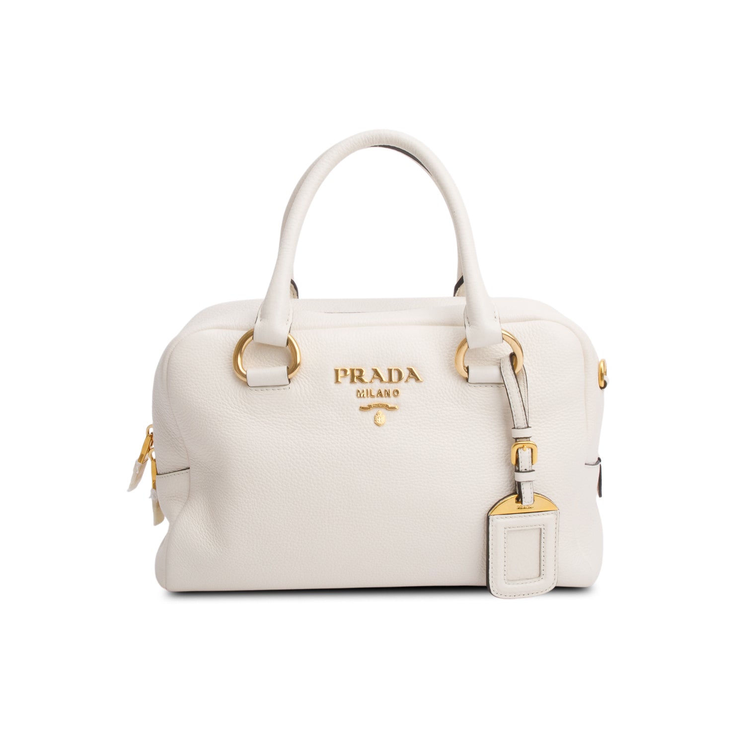 Prada Cream Vitello Phenix Convertible Bauletto Bag