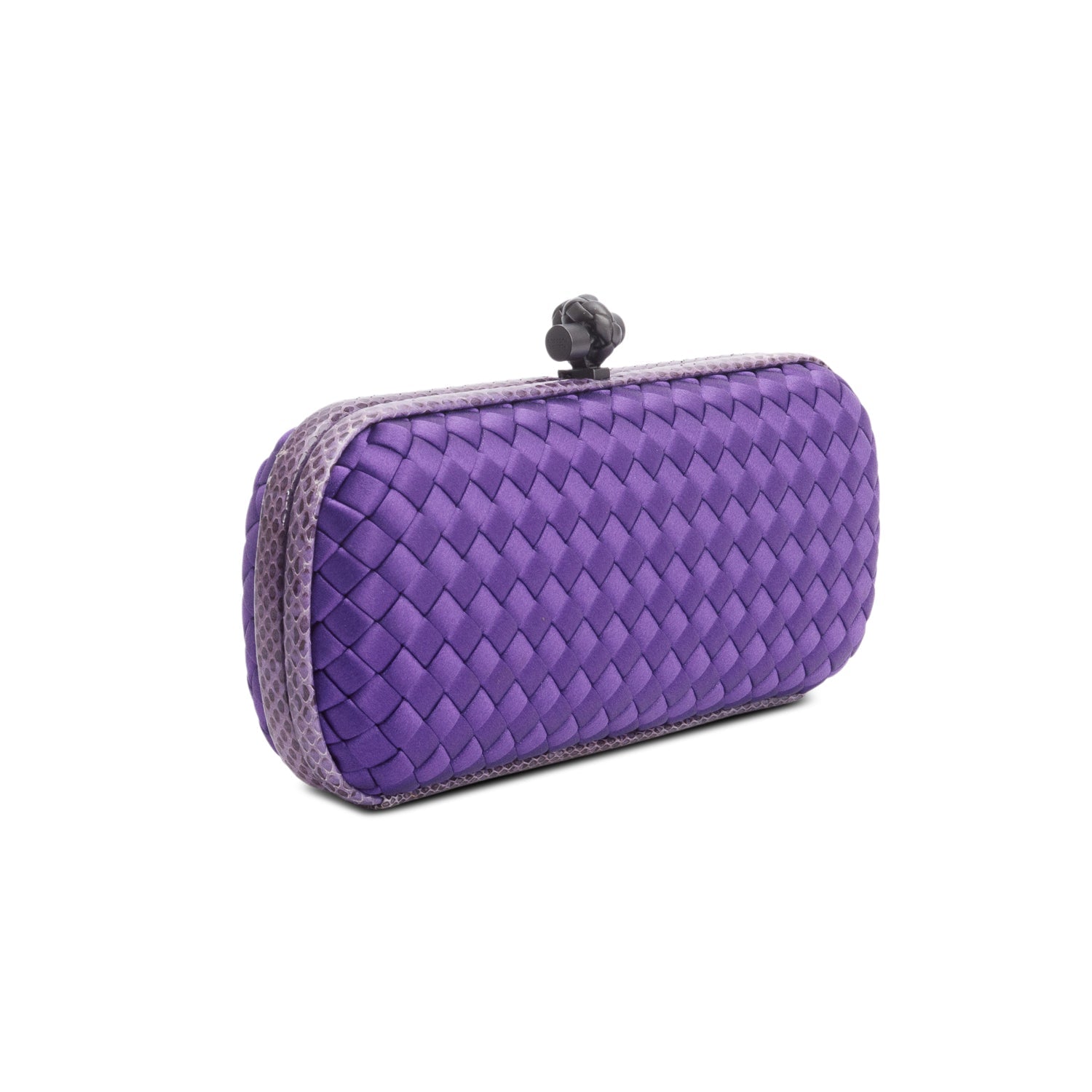 Bottega Veneta Purple Satin Ayers Intreccio Impero Stretch Knot Clutch