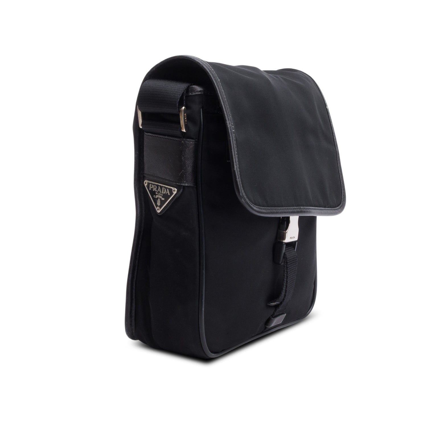 Prada Black Nylon Buckle Messenger Bag
