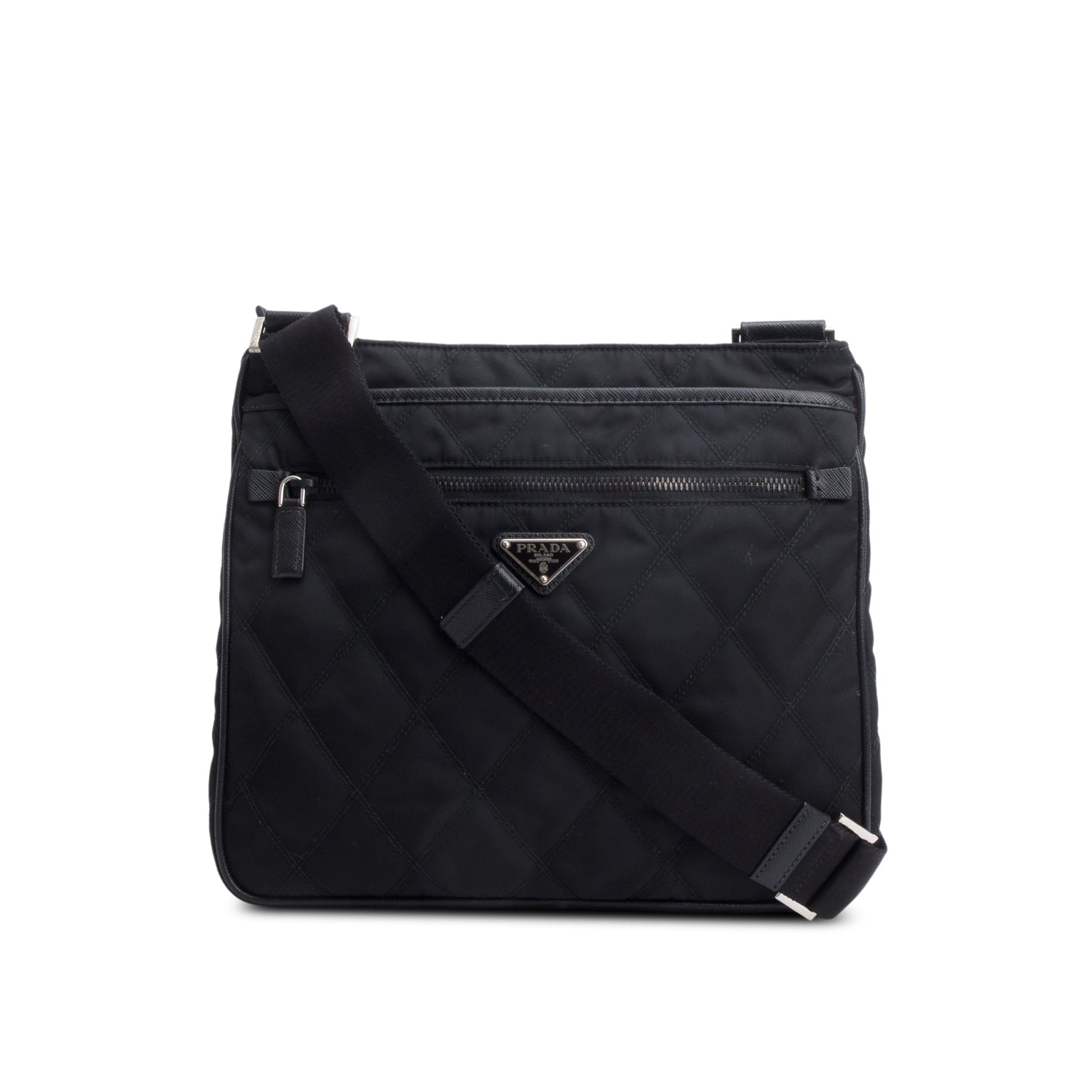 Prada Black Saffiano Leather-Trimmed Tessuto Nylon Messenger Bag