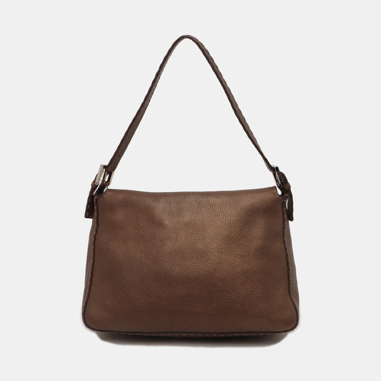 Fendi Mamma Baguette Selleria Calfskin Leather Copper Brown Shoulder Bag