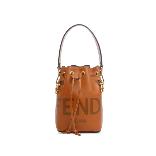 Fendi 2021 Brown Vitello Fendi Logo Embossed Mini Mon Tresor Bucket Bag