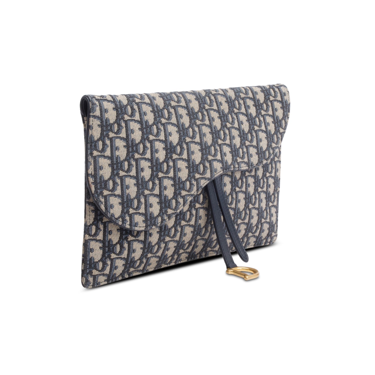Christian Dior 2024 Blue Oblique Jacquard Canvas Saddle Pouch