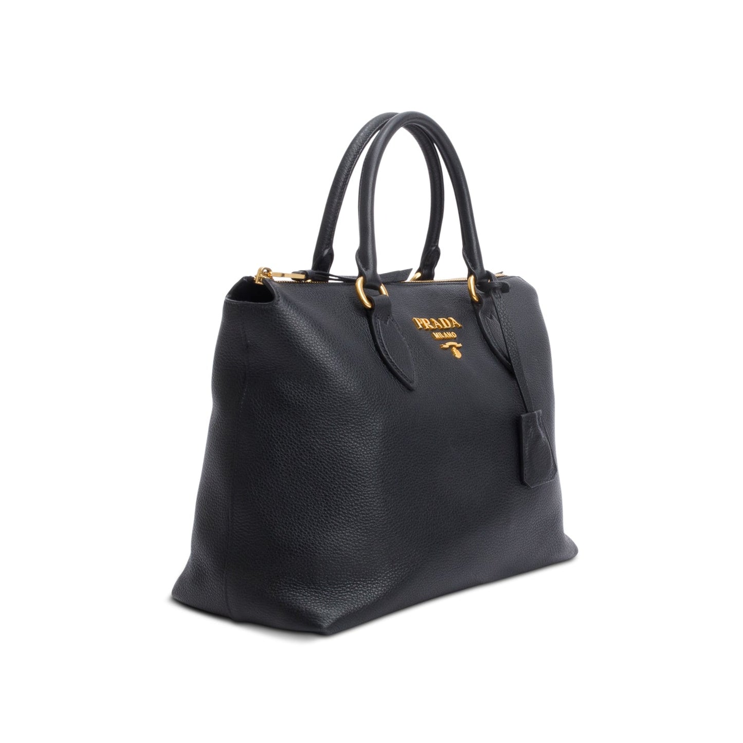 Prada Black Vitello Daino Small Zip Tote