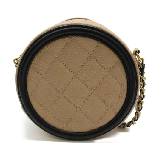 CHANEL CHANEL Chain Pochette Shoulder Bag Caviar S Beige / Black