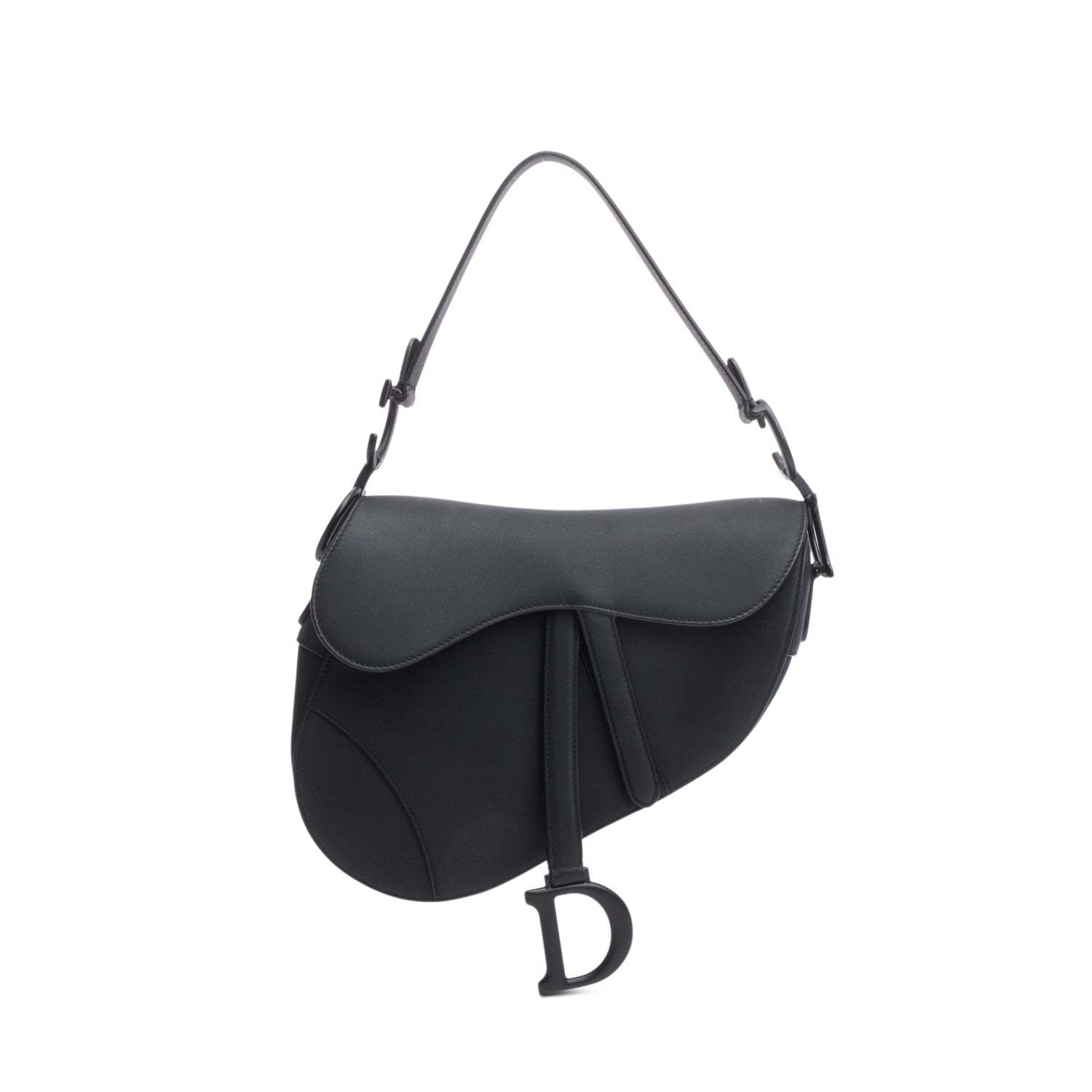 Christian Dior 2021 Black Ultramatte Calfskin Leather Medium Saddle Bag