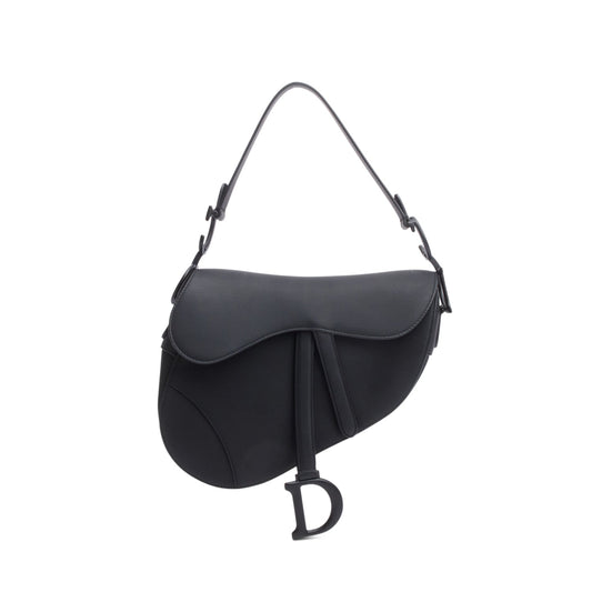 Christian Dior 2021 Black Ultramatte Calfskin Leather Medium Saddle Bag