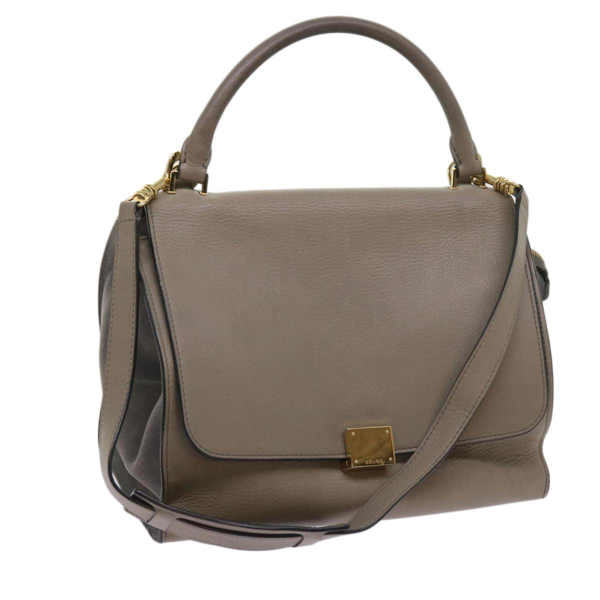 Luxury CELINE Trapeze Hand Bag Leather 2way Gray 65125