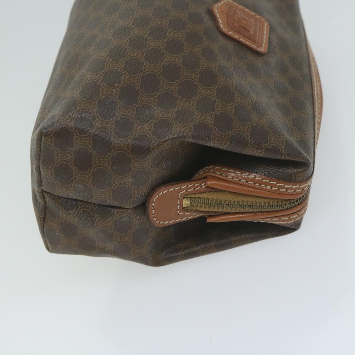 Luxury CELINE Macadam Canvas Pouch PVC Leather Brown 65262